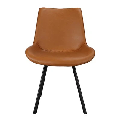 Rudos spalvos odinės išvaizdos valgomojo kėdės